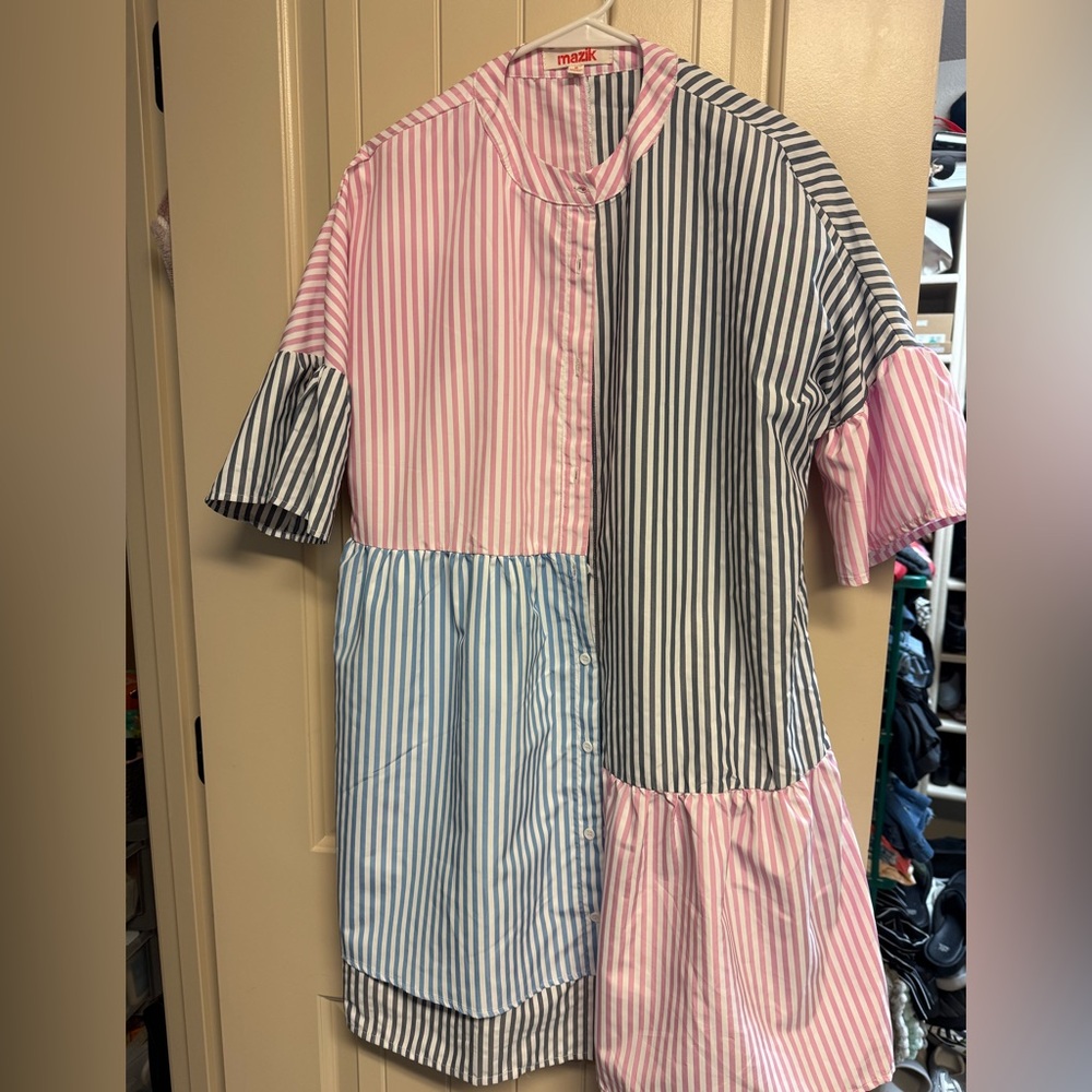 Mazik Women’s Striped Shirt Dress Pink, Blue, Black